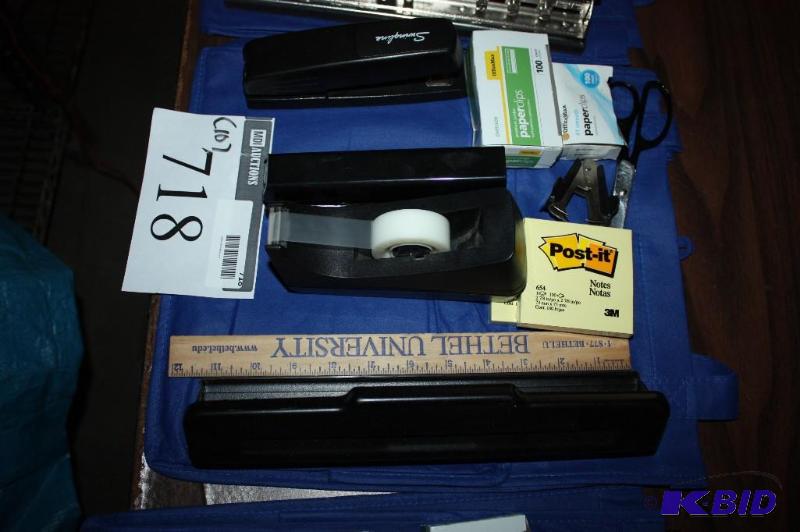 lot 718 image: Lot of (10) office supplies including tape ro...