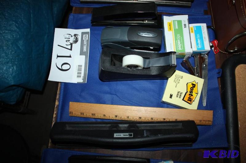 lot 719 image: Lot of (10) office supplies including tape ro...