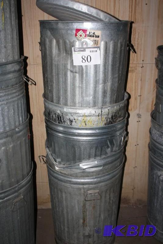 lot 80 image: Lot of (5) 30-gal metal trash cans....