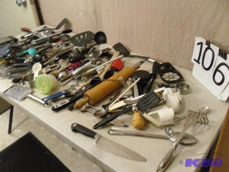 lot 106 image: Large Lot of Assorted Kitchen Utensils and Si...