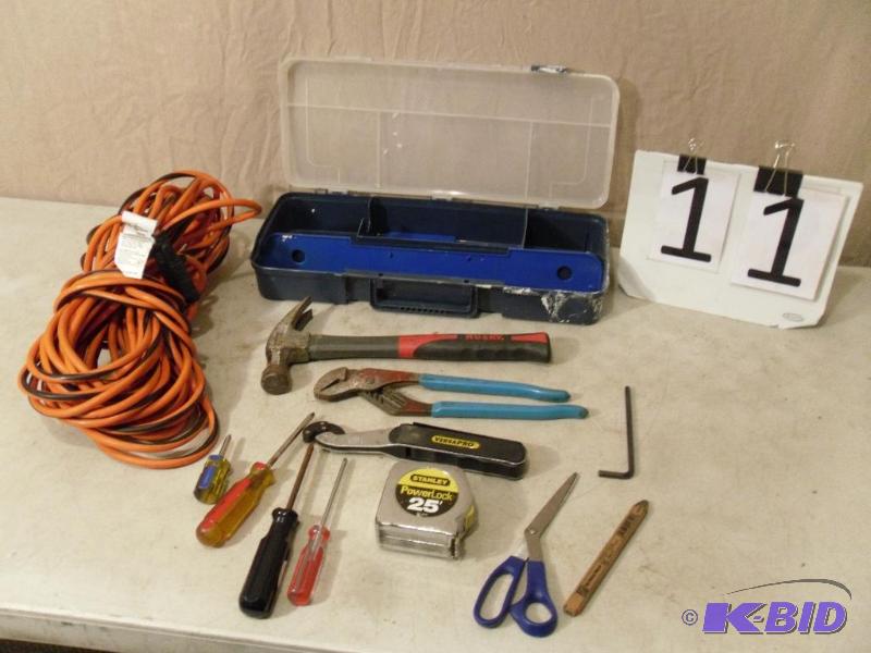 lot 11 image: Lot of Assorted Tools. Tape Measure, Hammer, ...