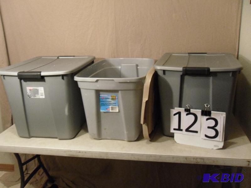 lot 123 image: Lot of 3 Totes. 2 Have Matching Lids. ...