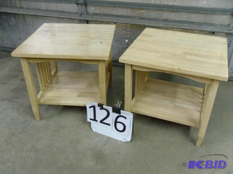 lot 126 image: Lot of 2 Wood End Tables. Great for painting...
