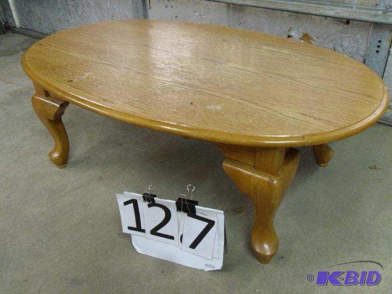 lot 127 image: Large Oval Wood Coffee Table. Great for refin...