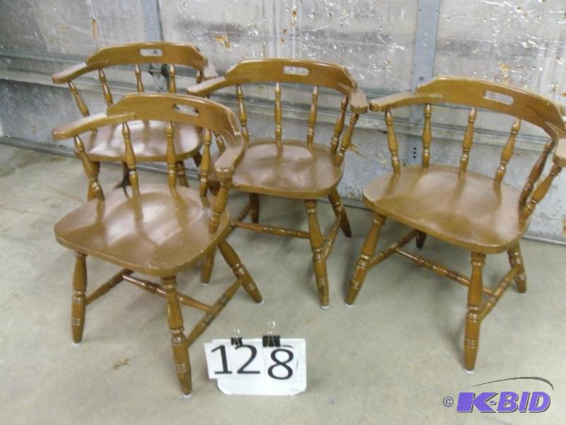 lot 128 image: 4 Wood Dining Chairs. Great for refinishing, ...