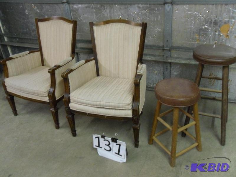 lot 131 image: 2 Upholstered Side Chairs (needs cleaning and...
