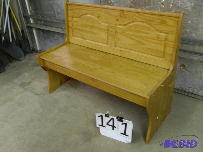 lot 141 image: Wood Bench. Measures 45" L x 34" H....