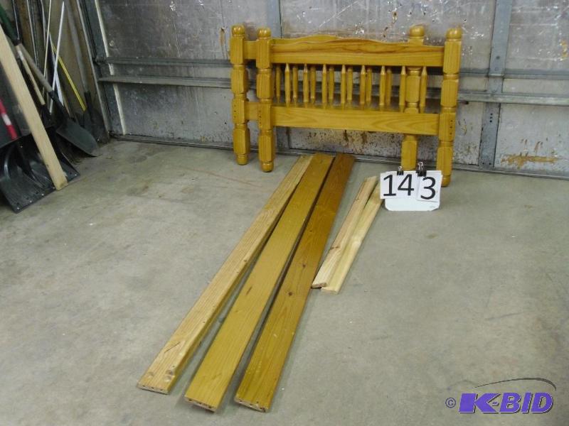 lot 143 image: Wood Twin Size Headboard, Footboard, and Rail...