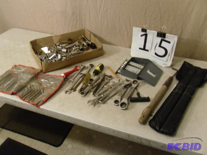 lot 15 image: Lot of Assorted Tools. Sockets, Wrenches, and...