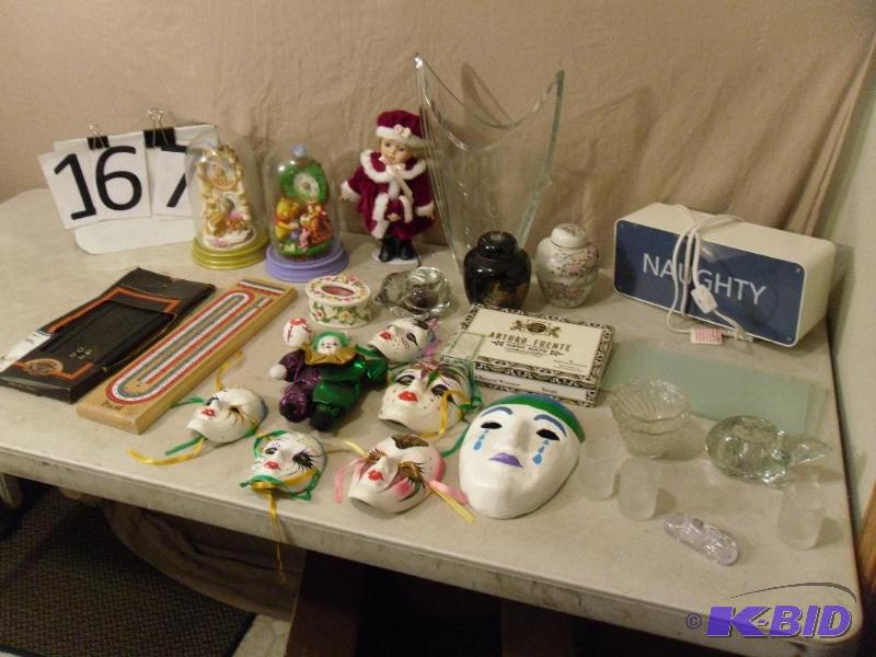 lot 167 image: Disney clocks, clay masks, neat glass pieces,...