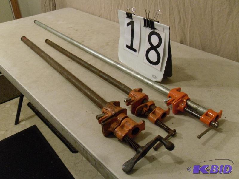 lot 18 image: Lot of 3 Pipe  Bar Clamps. Assorted Lengths....