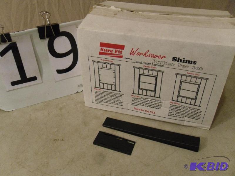 lot 19 image: Box of New Sure Fit Worksaver Shims. 100 shim...