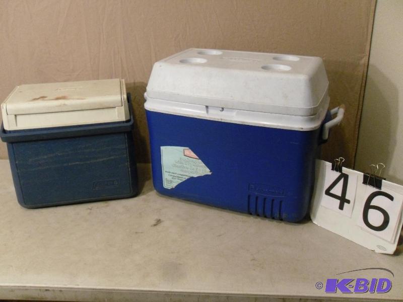 lot 46 image: Rubbermaid 54 qt Cooler and Small Coleman Coo...