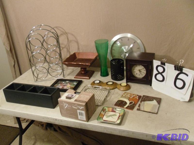 lot 86 image: New 6" Decorative Wall Shelf, Clocks, Me...