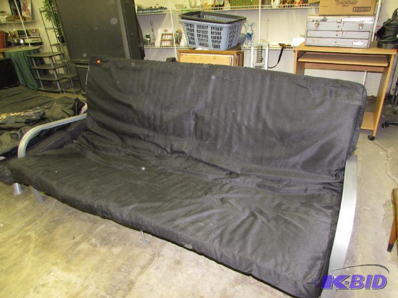 Black Futon couch with metal frame...