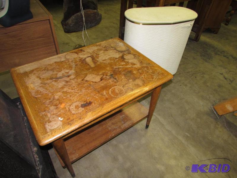 Two side tables and laundry hamper...