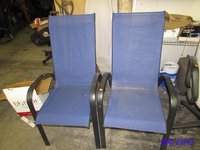Pair of Lawn Chairs, blue mesh with black met...