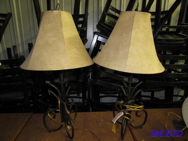 Pair of Lamps, metal base with fake leather s...