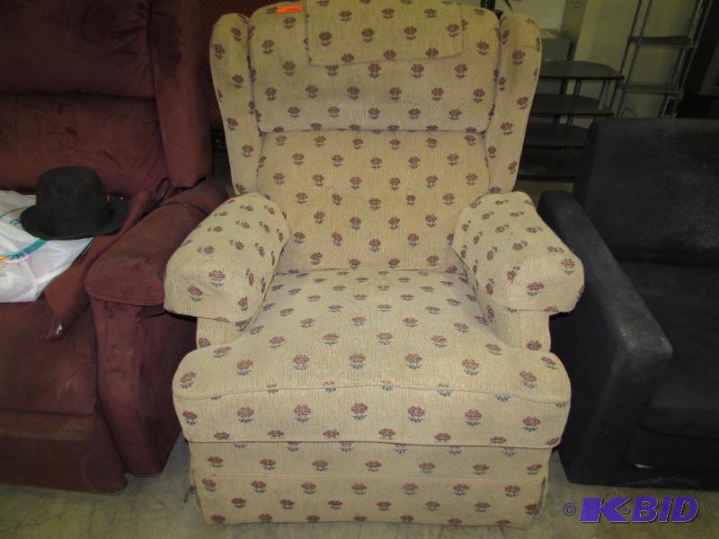 Recliner, tan wmaroon flower pattern...