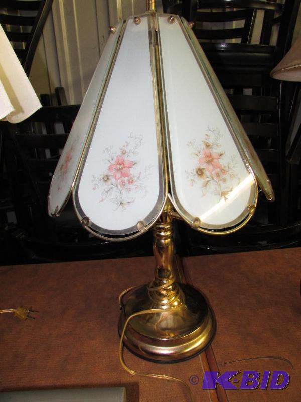 Brass Lamp with glass shade panels...
