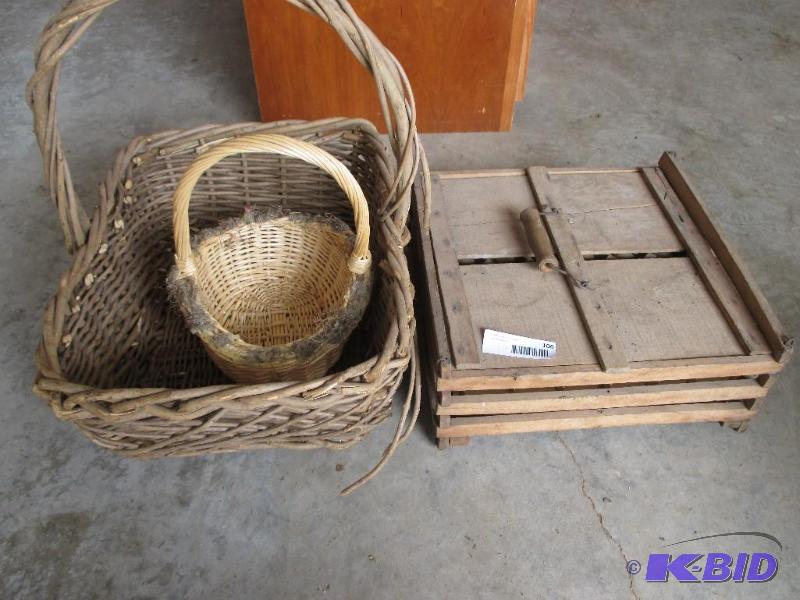 antique egg crate and baskets...