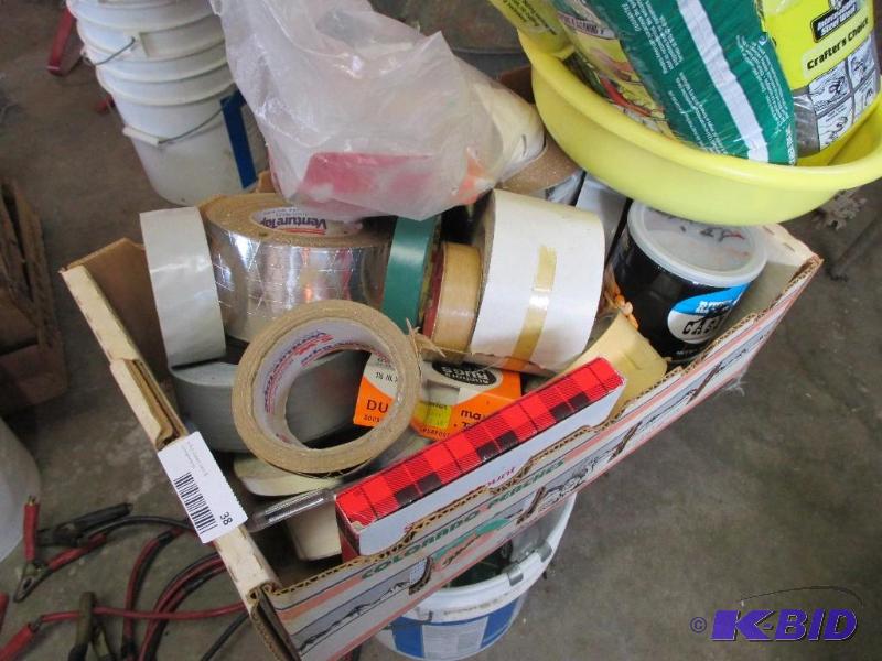 box of misc tape and steel wool...