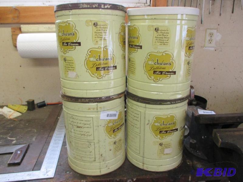 6 vintage Schwans ice cream tins...