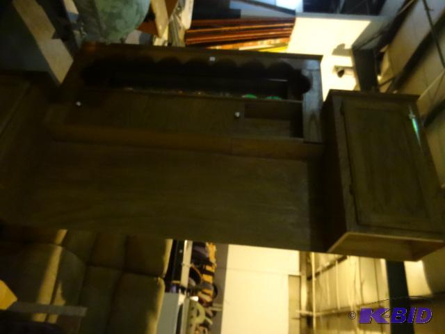 lot 213 image: Wood bed headboard. 2 doors. 2 sliding doors....