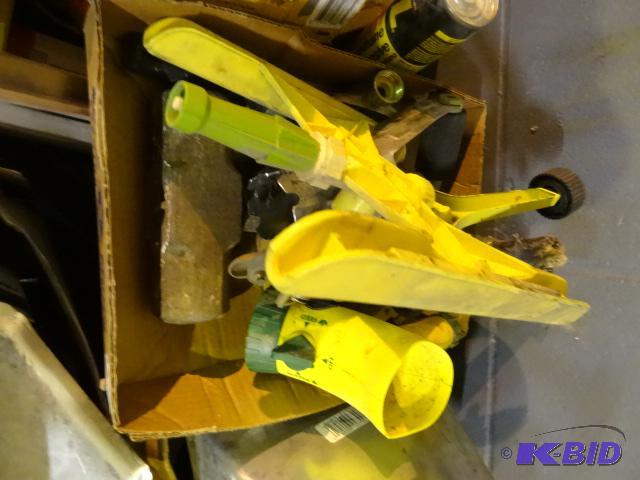 lot 219 image: Box of gardening tools. Sprinklers. Sledge ha...