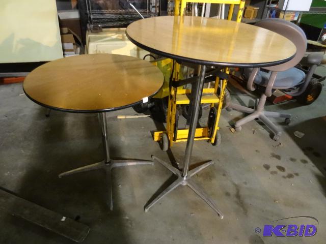 lot 246 image: 2 metal framed tables with wood tops. 30"...