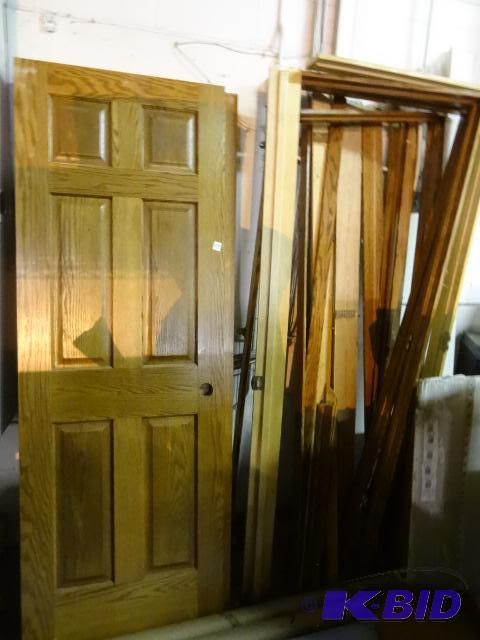 lot 253 image: Solid oak 6 panel doors. Qty 4. Includes fram...