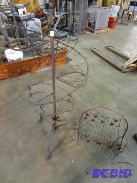 lot 297 image: Metal magazine rack. Spiral metal plant stand...