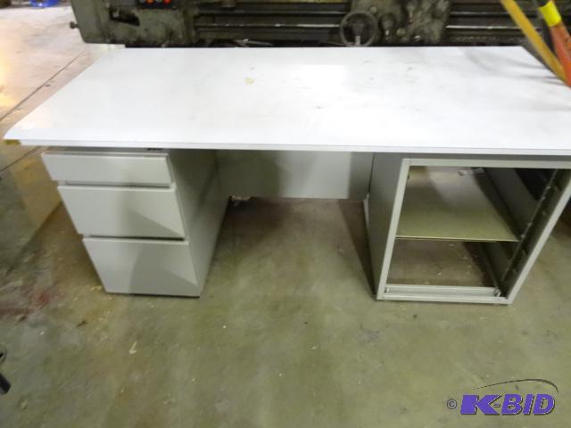 lot 3 image: Desk with metal frame and laminate top. 72 x ...