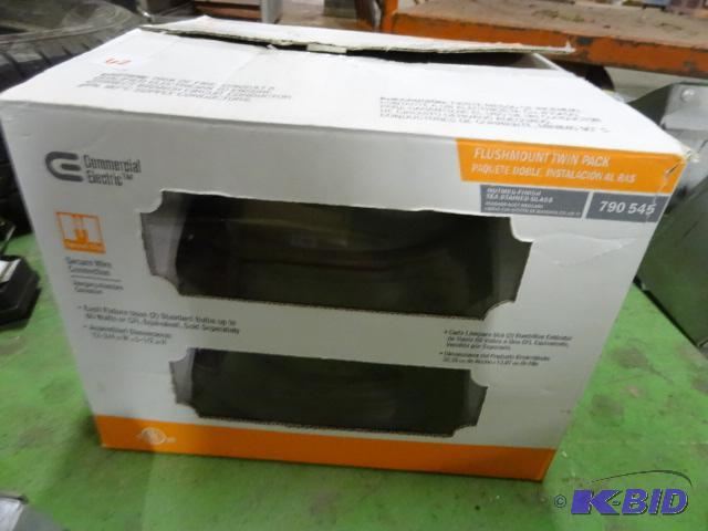 lot 62 image: Commercial electric flush mount twin pack lig...