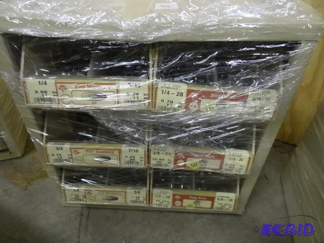 lot 44 image: Hardware bin with new lock nuts and washers...