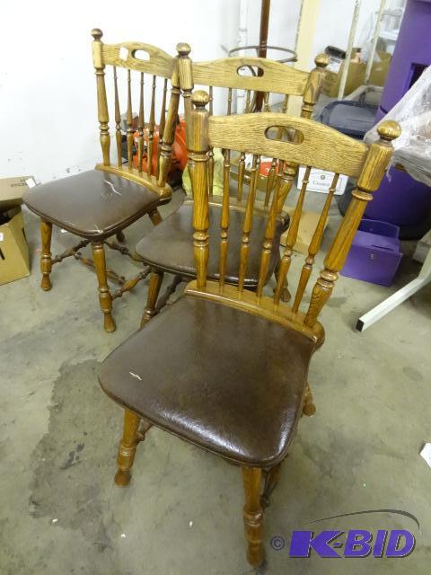 lot 53 image: 3 vintage wood framed chairs...