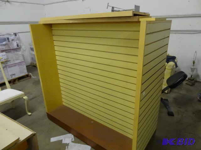lot 64 image: Slat wall retail display. 4 sided. 2 shelves....