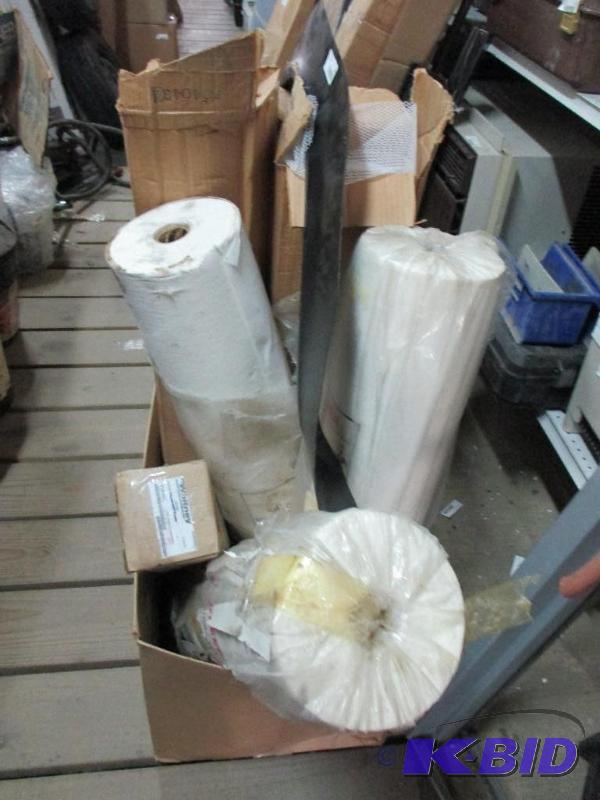 Box of rolls of caseliner and paint booth fil...