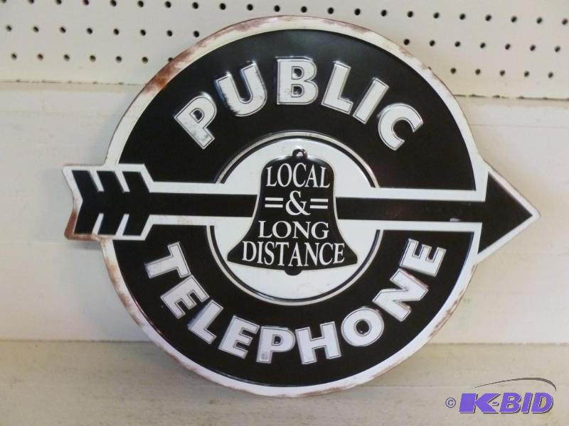 lot 27 image: Public Telephone heavy gage metal sign that m...