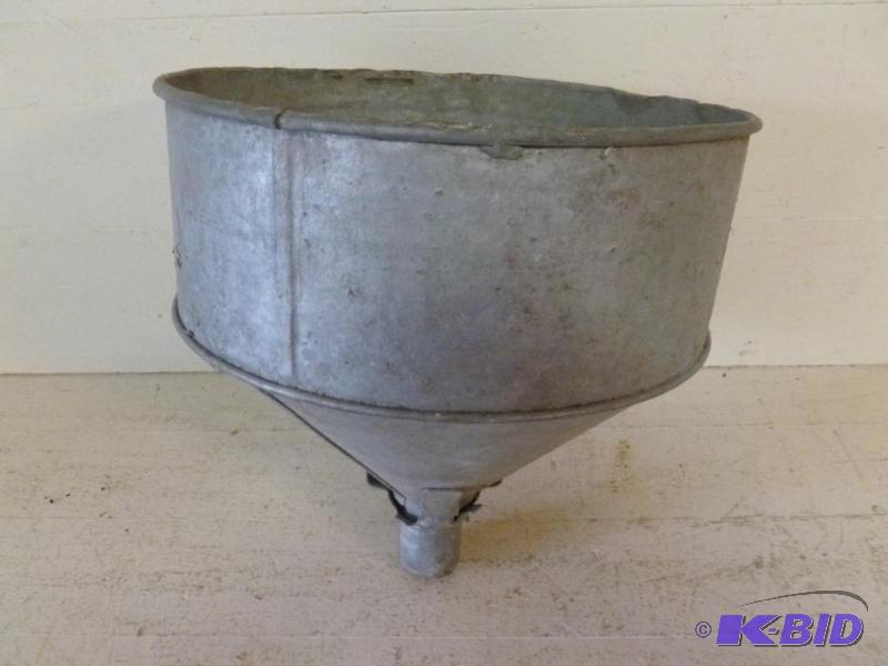 lot 54 image: Large heavy duty galvanized steel funnel....