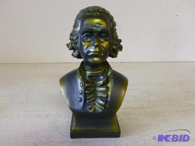 lot 79 image: Collectible Thomas Jefferson coin bank, measu...