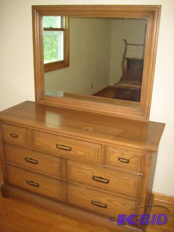 Mid Century Five Drawer Dresser with Mirror