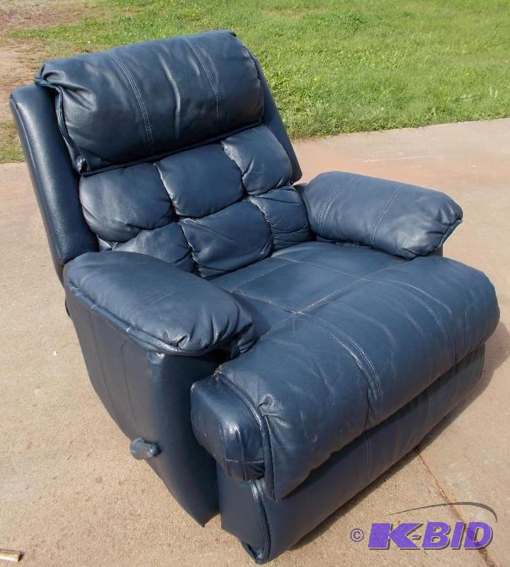 Blue Leather Reclining Rocking Chair In Good ...
