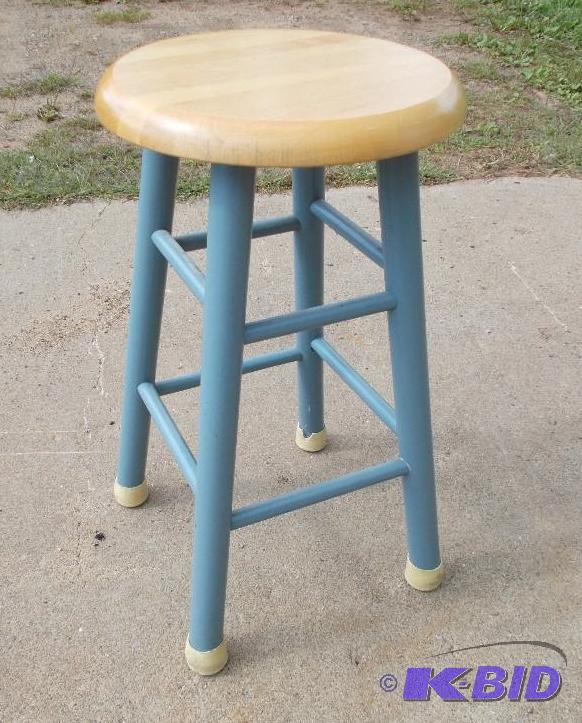 Wood Bar Stool With Blue Legs and Natural Woo...