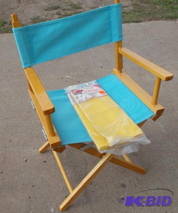 Blue Folding Directors Chair With Yellow Colo...