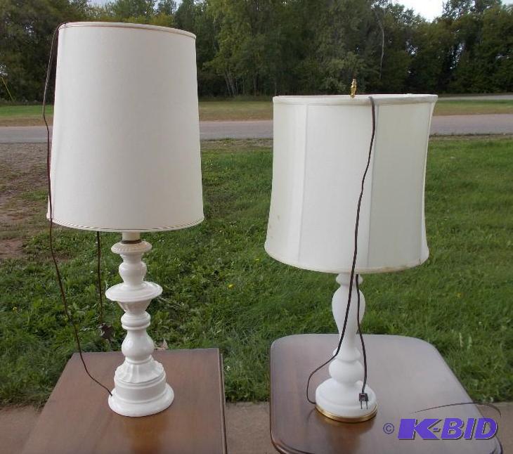 Set of 2 White DeskTable Lamps With Shades I...