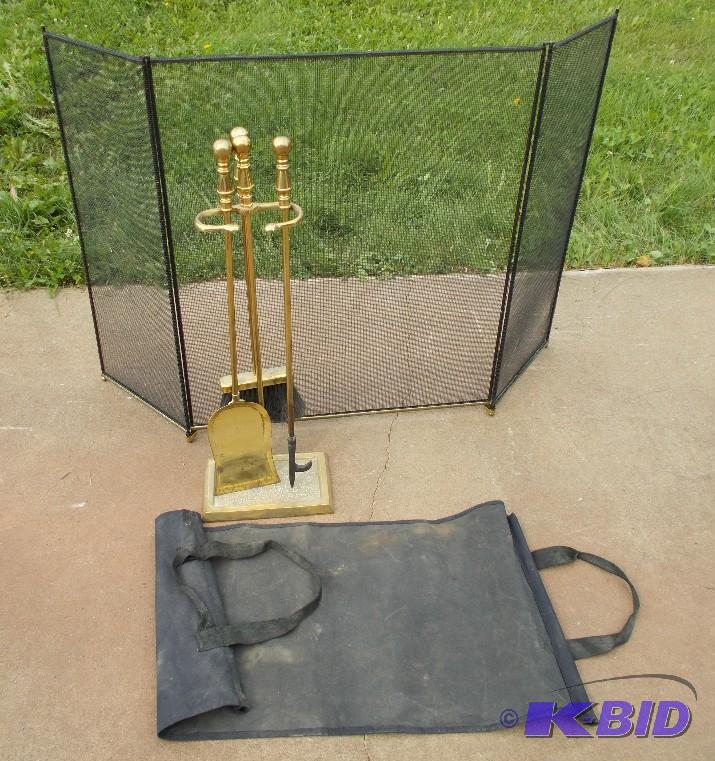 Wood Fireplace Screen and Tool Set With Wood ...