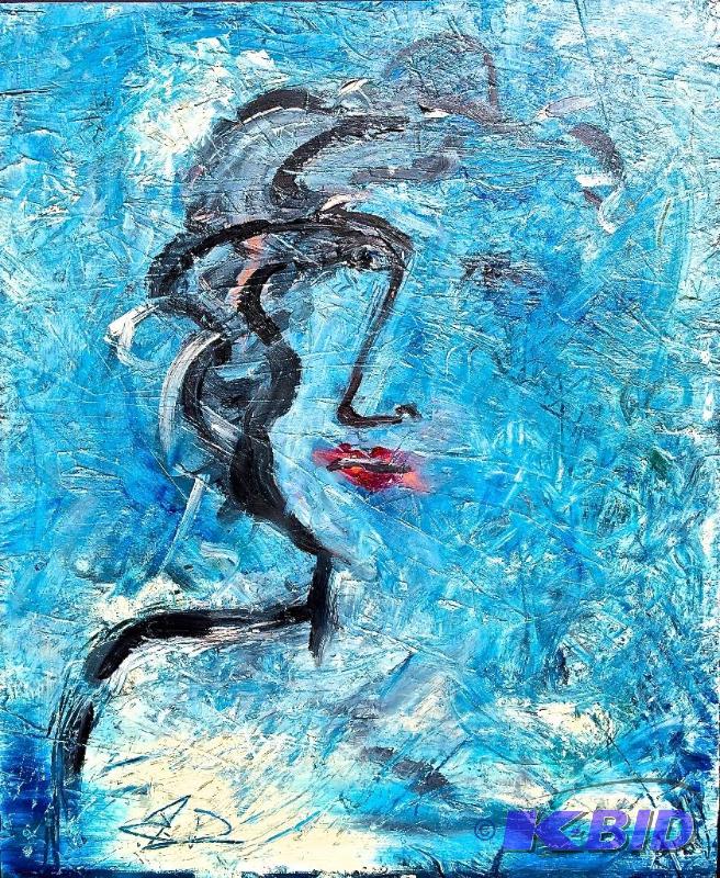lot 1 image: The Blue Woman Done in Chagalls Style Original Painting
