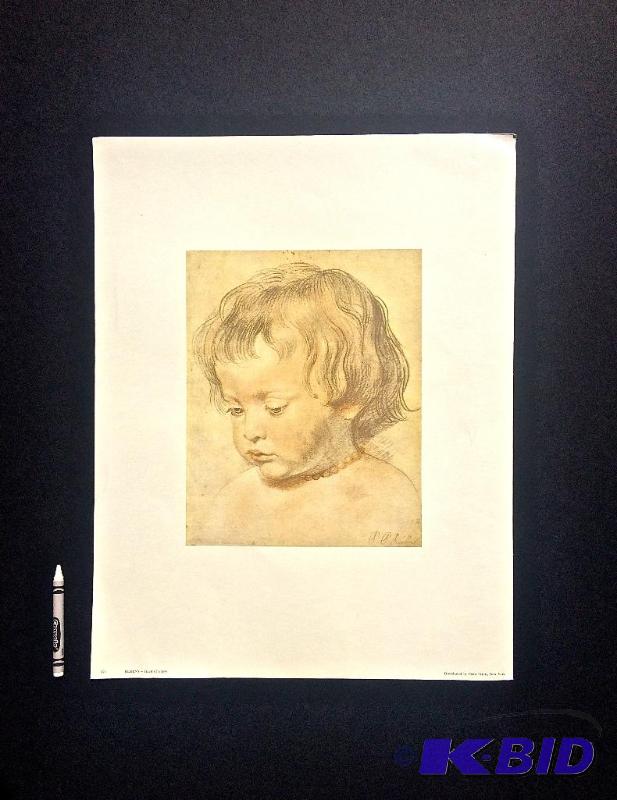 lot 16 image: RARE Offset Vintage Print of Rubens Head of a Boy By Penn, New York