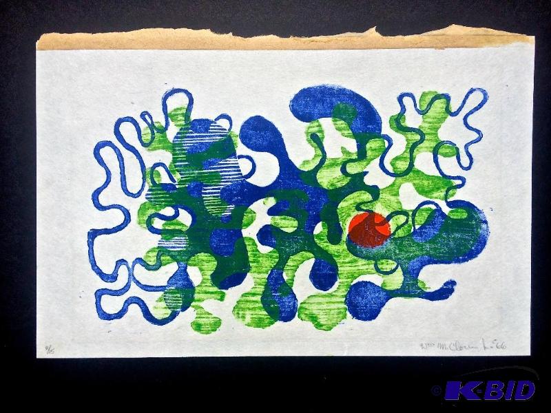 lot 18 image: Abstract Morphemic Shapes Block Print Original